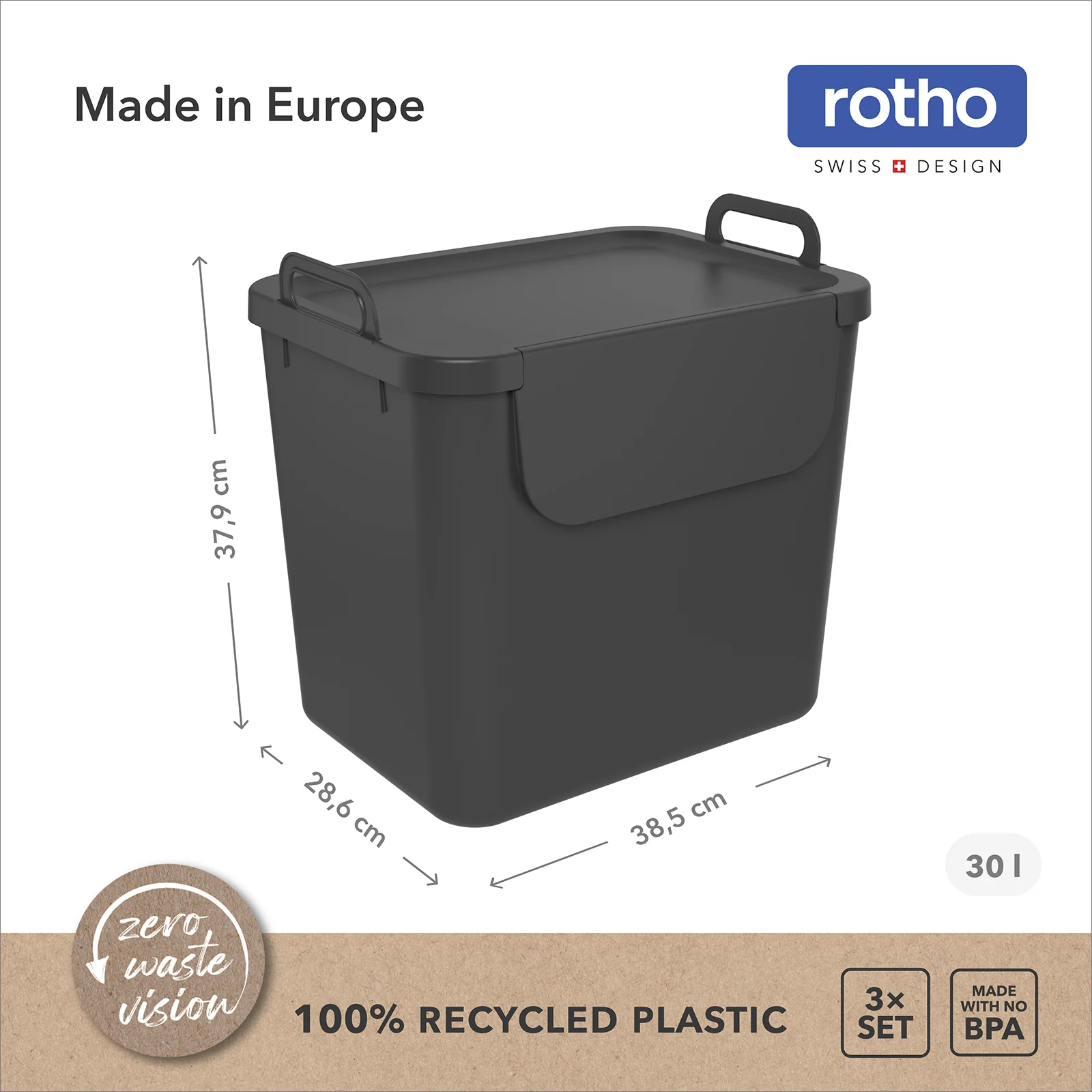 3er Set Recycling Müllsystem 30 L JIVE - Image 41